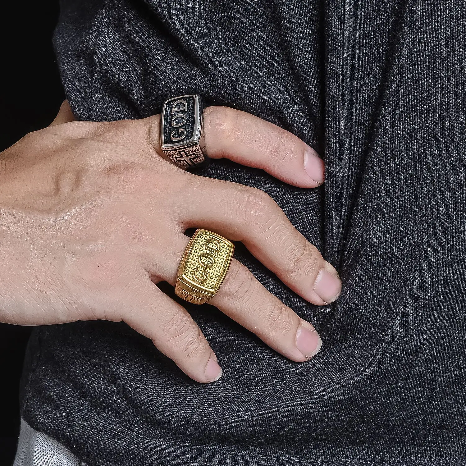 2021 Gold Rings for Men Christian God Logo Cross Symbol