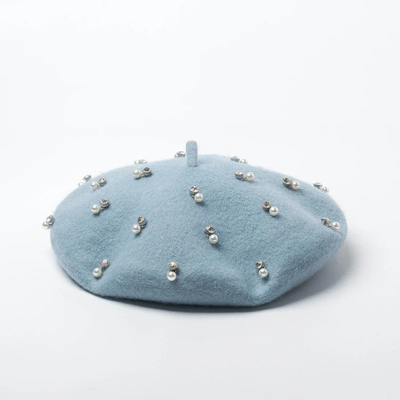 Winter Pearl Diamond Decoration Knit Beret - Warm & Stylish