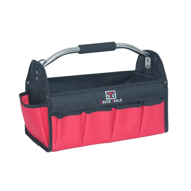 Foldable 16Inch Open-Top Tote Tool Bag With Steel Handle And Sponge Grip