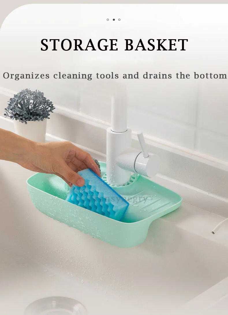 Sink Strap Faucet Caddy Shelf With Drainage Hole Sink Splash Guard Hanging Sink Soap Sponge