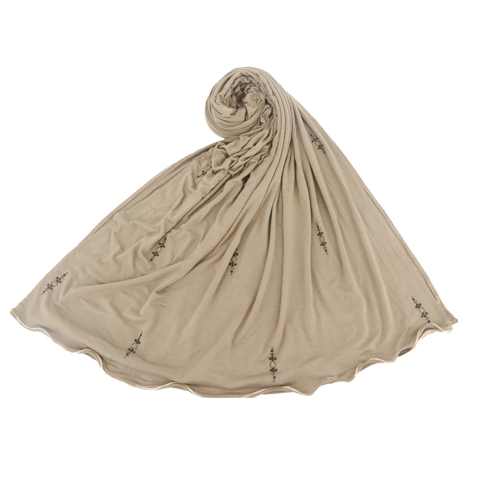 High Quality Premium Jersey Hijab Scarf With Stone Popular Jersey Shawl Jersey Scarf for Muslim