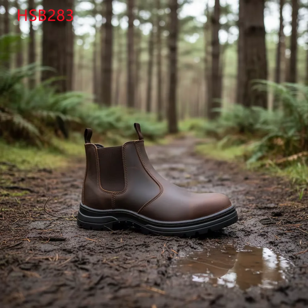 HY, finomítóüzemekhez készült korrózió- és olajálló, „Crazy Horse” bőrből készült biztonsági cipők ipari bokatámasztással, S3 szabvány, barna munkacipők (HSB283)