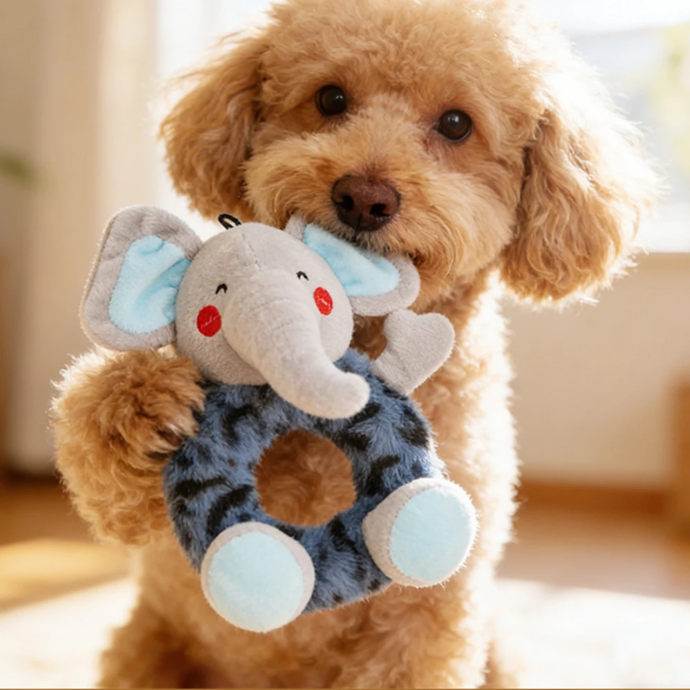 6 color options white brown blue gray squeaky plush dog toy