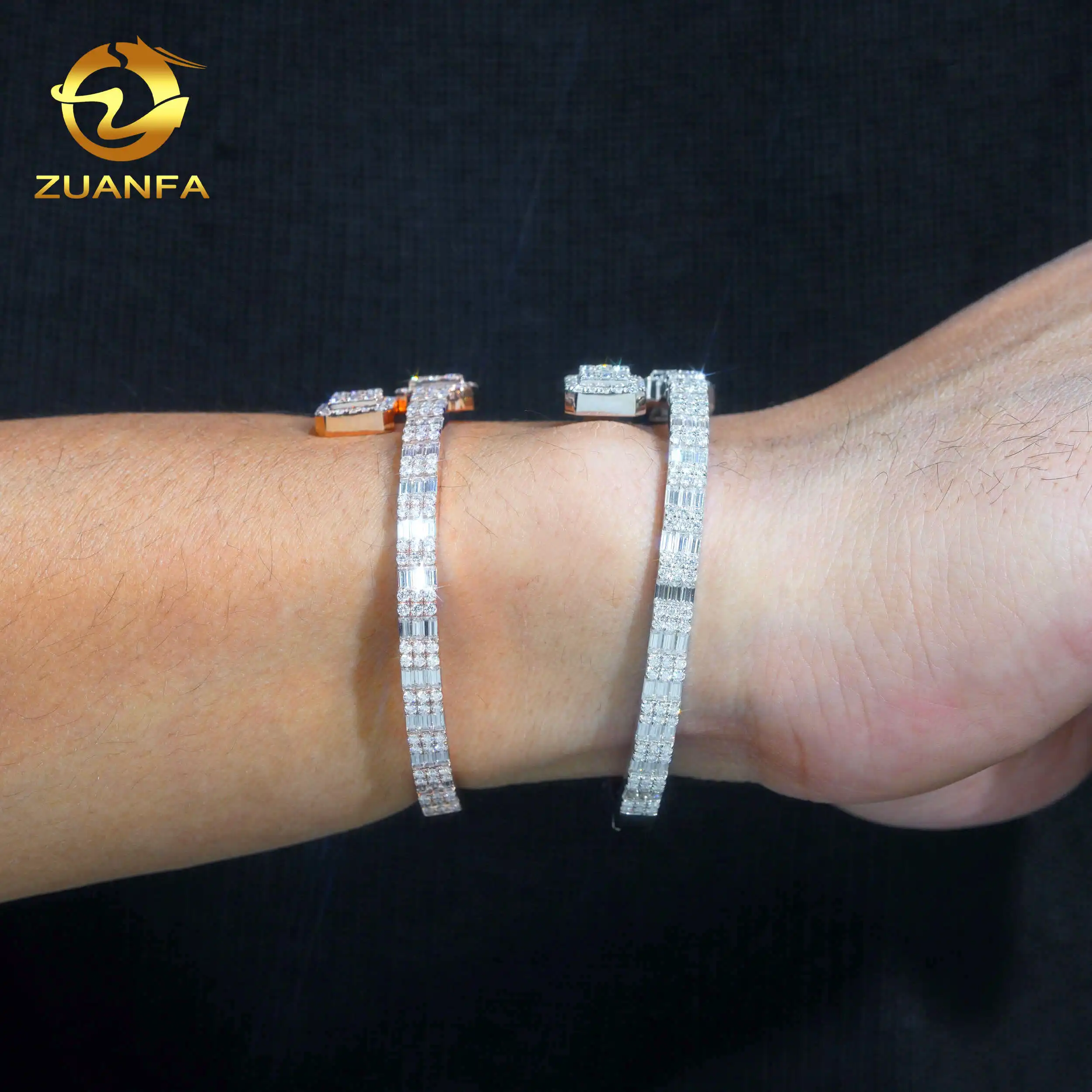 Hip Hop Cuban Cuff Bangle Bracelet Sterling Silver Moissanite_voghion.com