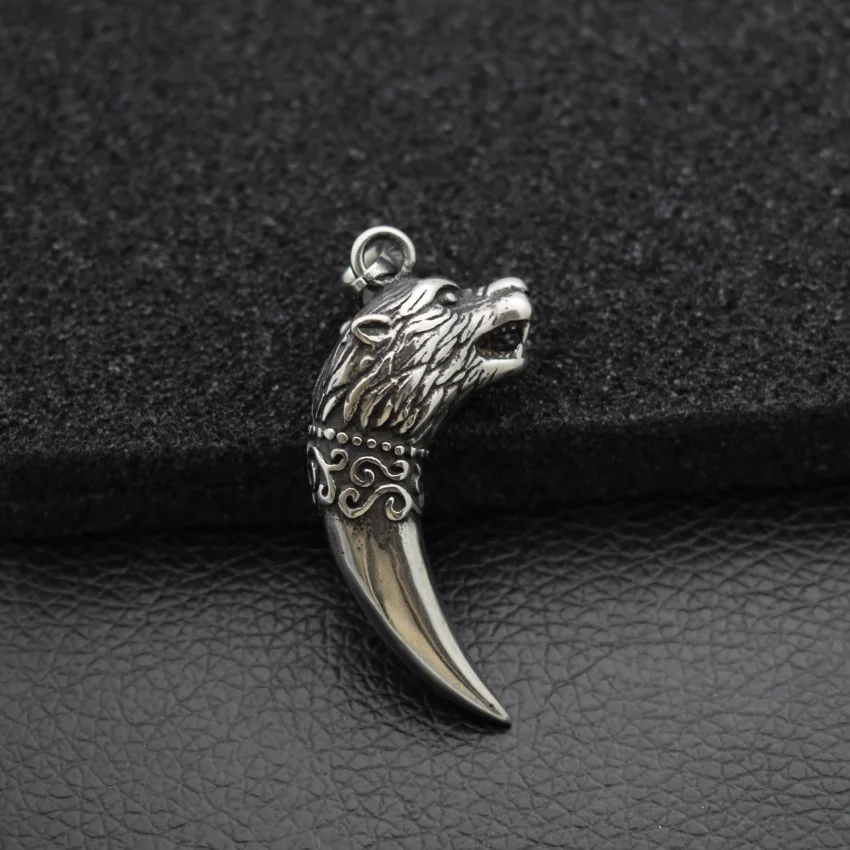 Collana con dente di lupo nero, gioielli in osso, denti di animali, collana con testa di lupo, collana con zanne di lupo, ciondolo con lupo, regalo per uomo, gioielli vichinghi