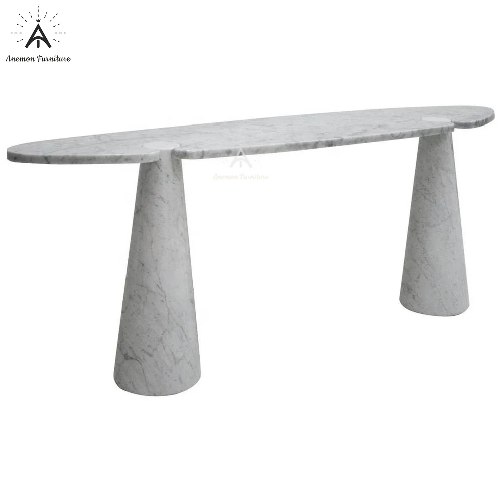 AF T125 Vintage design white marble console table with marble pedestals