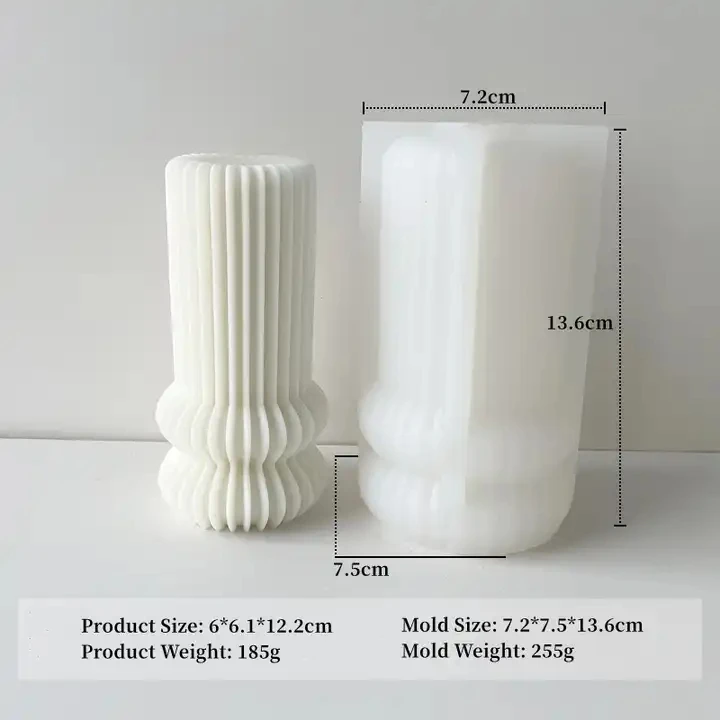 12.2*7.9cm 3D Pillar Candle Molds White Cylindrical Stripe Candle