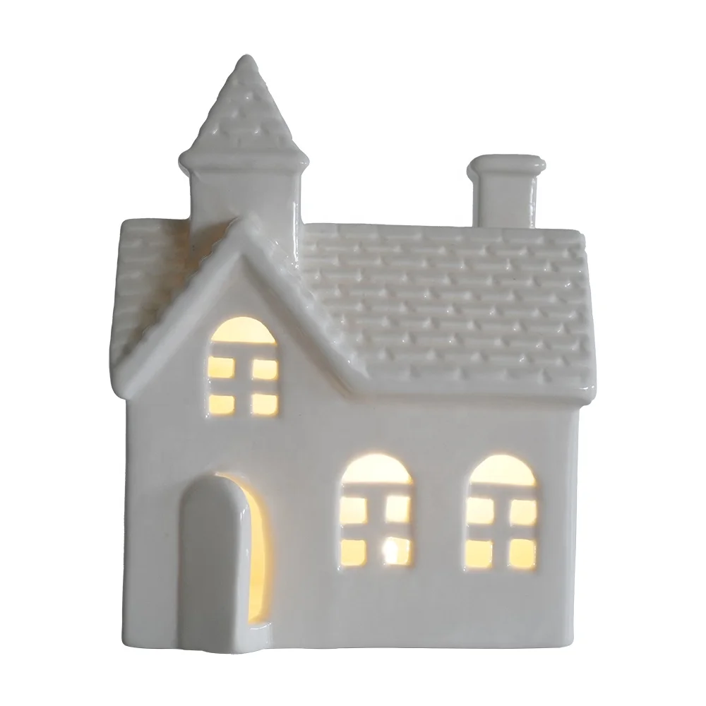 LED付き陶器製クリスマスビレッジハウスフィギュアの卸売