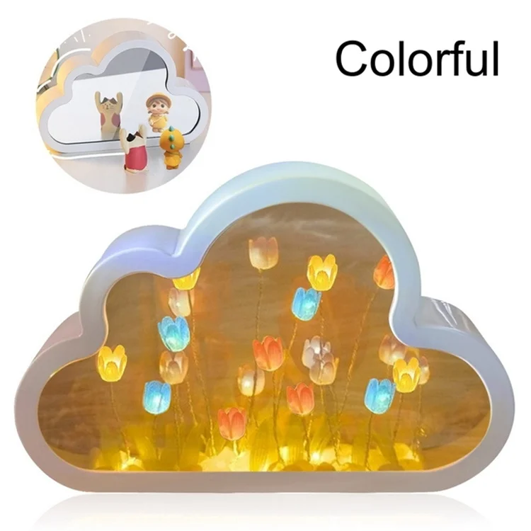 LED DIY Tulip Night Light Cloud Tulip Mirror Lights LED Handmade Simulated Tulip Table Lamp Room Desktop Decor Teen Girls
