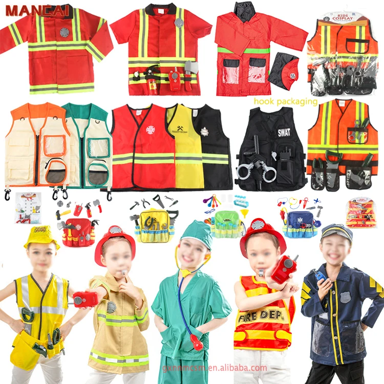 Community Helper Dress up Doctor Nurse Worker Firefighters Pilot Role Play  Halloween 3-8Y Kids Career Costumes Children Unisex