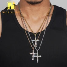 Hip Hop Jewelry One Row Diamond Iced Out Round Cut Cubic Zircon Pendant 925 Silver CZ Cross Pendant For Men Women