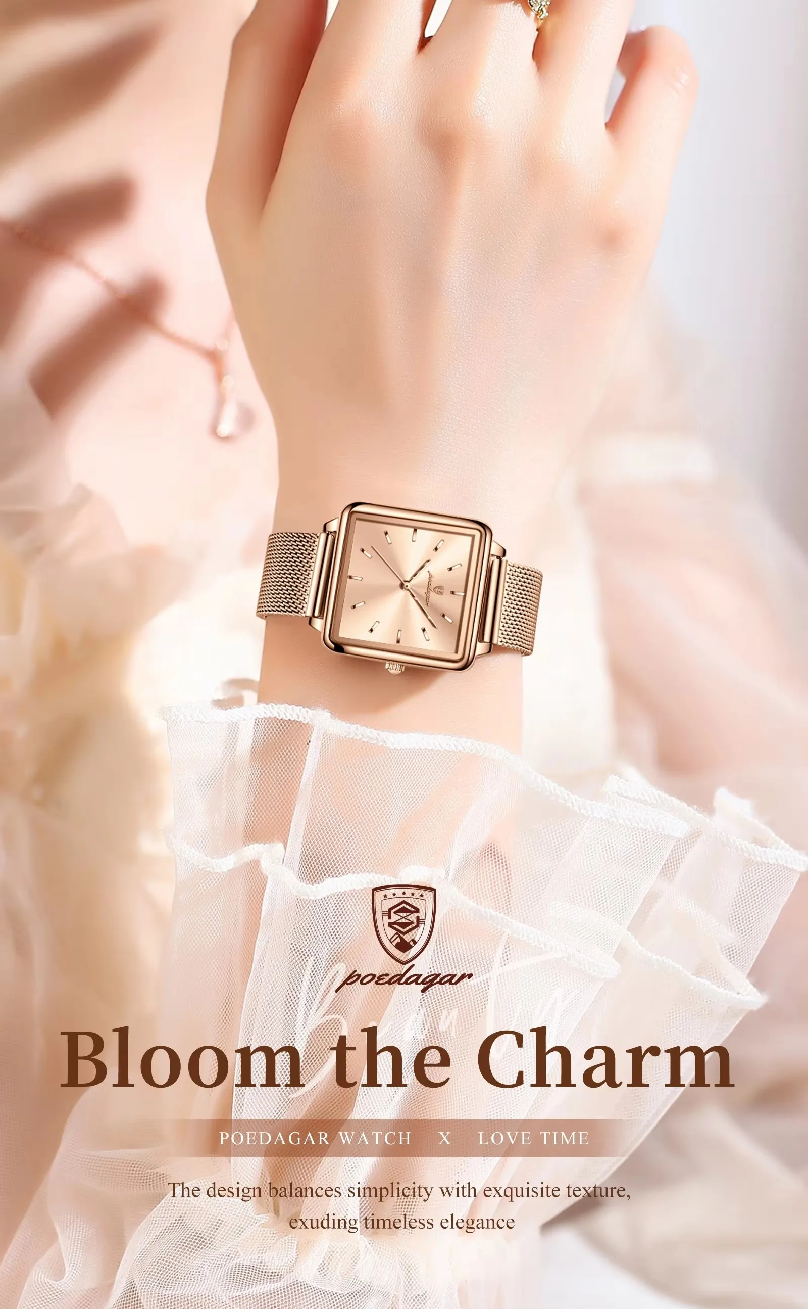 POEDAGAR 793 New Arrival Women's Square Fashion Quartz Watch Simple Design Mesh Steel 30M Waterproof Leisure Watches for Ladies