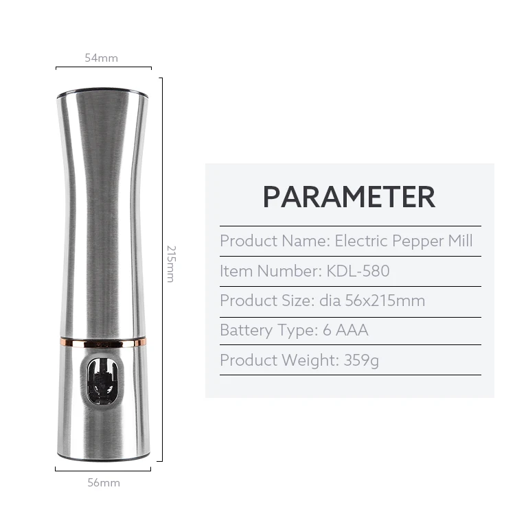 New Design Electric Battery Operated Ceramic Salt and Pepper Grinder Stainless Steel Electric Mills