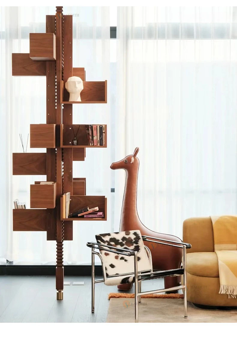 THD Italian Minimalist Solid Walnut Rotating Bookcase