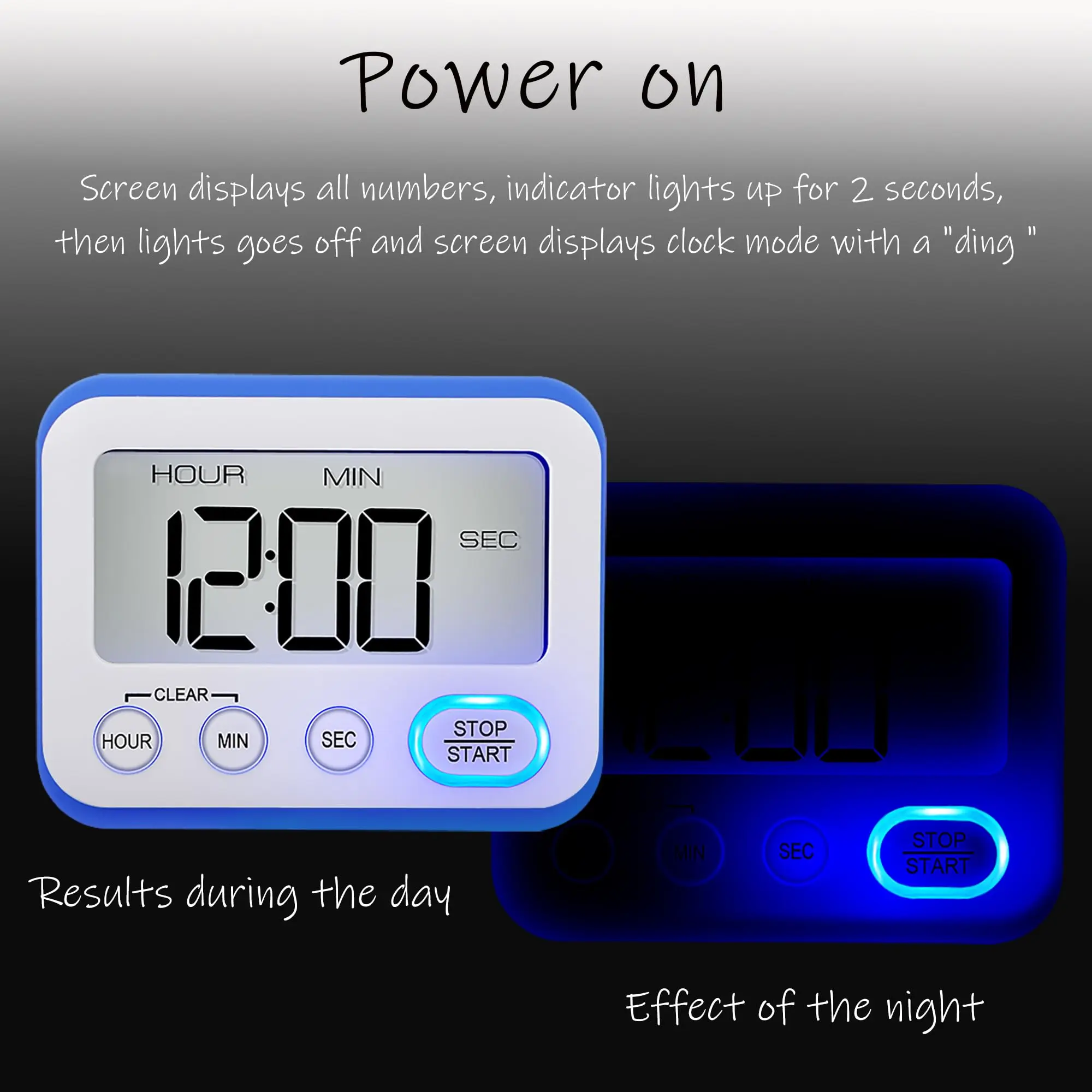 Teachers Classroom Kids Digital Kitchen Timer Magnetic Loud Alarm Large LCD Screen Silent/Beeping Multi-Function Timer