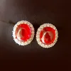 Red corundum ear studs