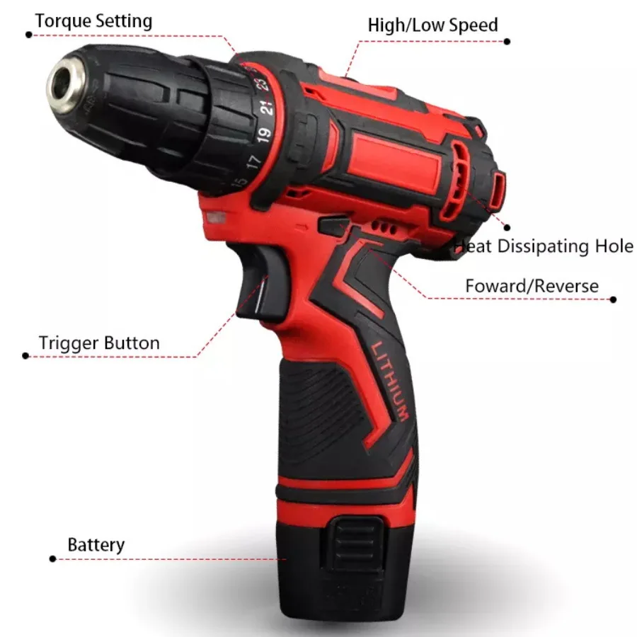 Cordless Lithium Rechargeable Drill 12v Drill Set Dual-speed Handheld ...