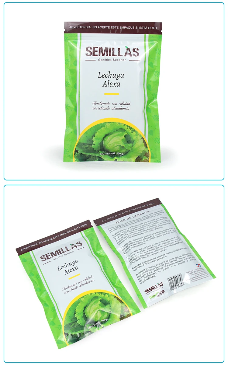 3 Side Sealing Vegetable Seeds Packaging Flat Ziplock Bag Custom Brand