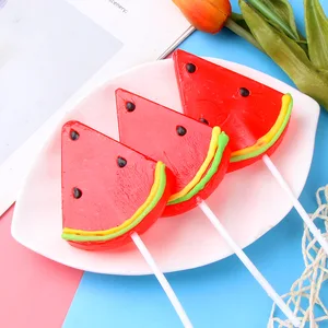 Creative Cartoon 50g Hard Candy Snacks Fruit Watermelon Strawberry Lollipop Halal Certified Wholesale Leisure Leisure Snacks