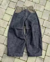 Custom Japan Selvedge Raw Denim Men's Cross-pant Low MOQ 15 oz 100% Cotton Denim Pants Raw Selvadge Patchwork Denim Baggy Jeans
