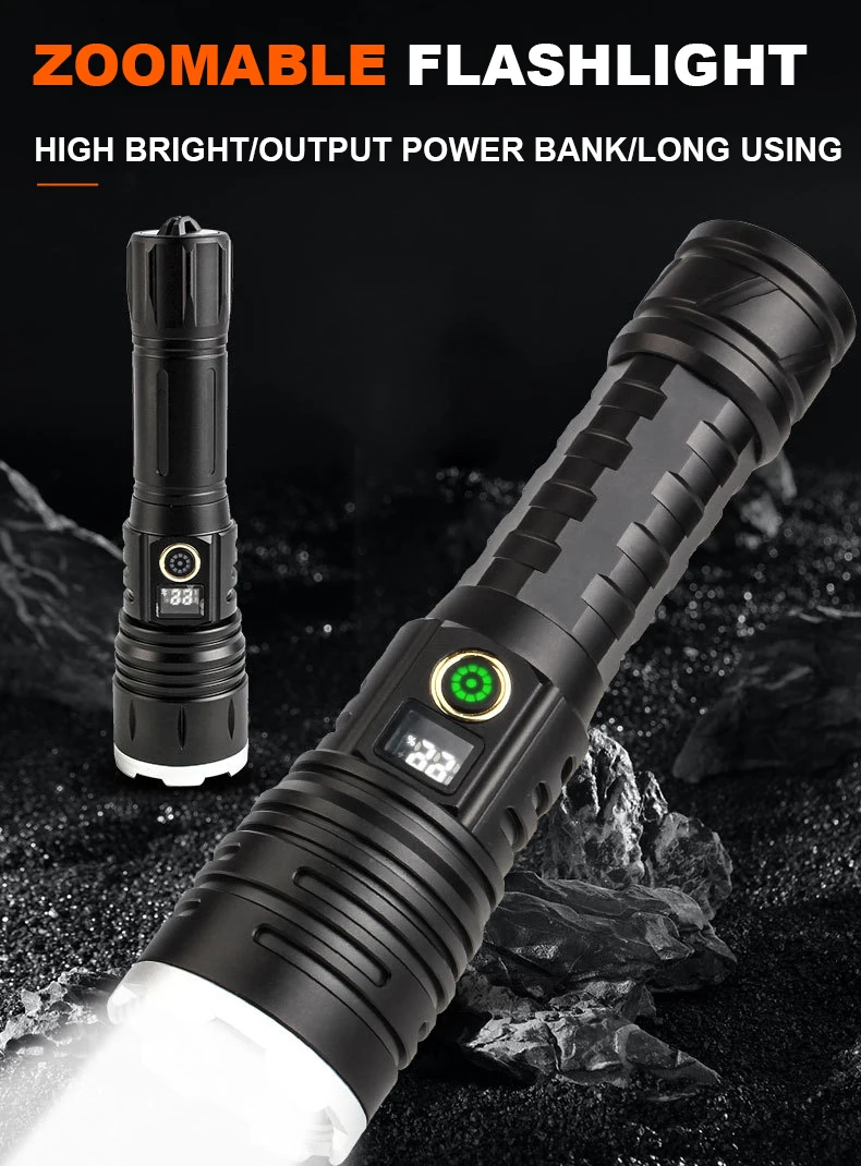 820lm Battery Display Flashlights Led White Laser Blub Rechargeable Powerful Torch Flashlight Outdoor High Power Torch Light details