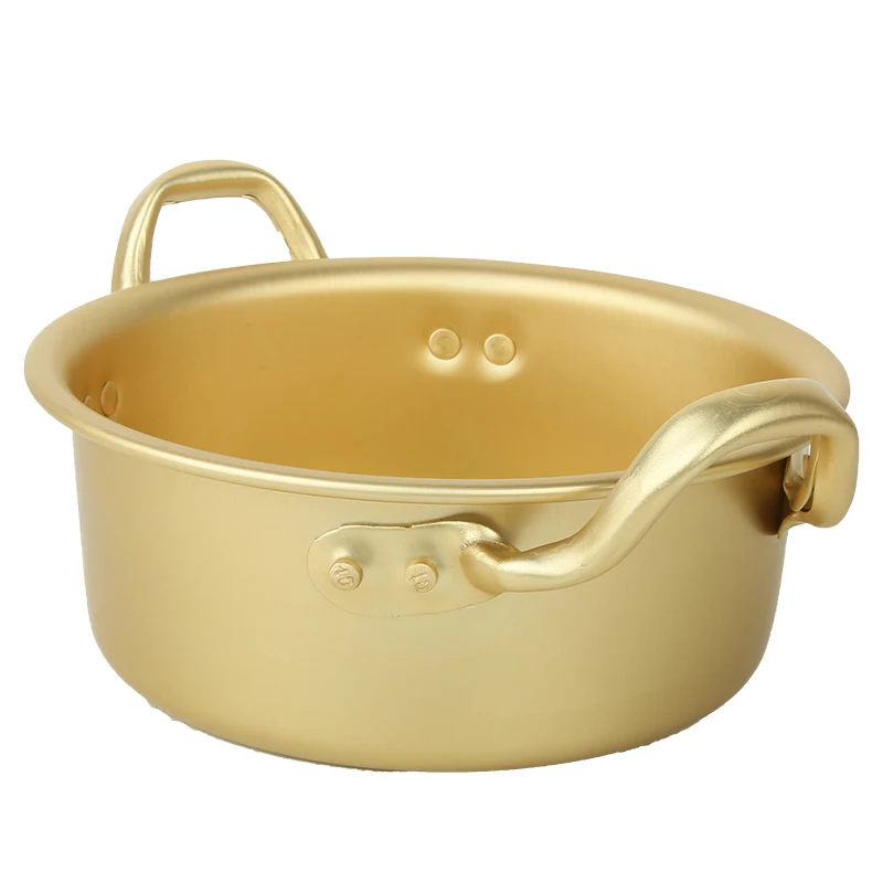 Korean Style Small Aluminum Cooking Pots Ramen Instant Noodle Hotpot Golden Serving Soup Kitchen Cookware Shabu Hot Pot With Lid