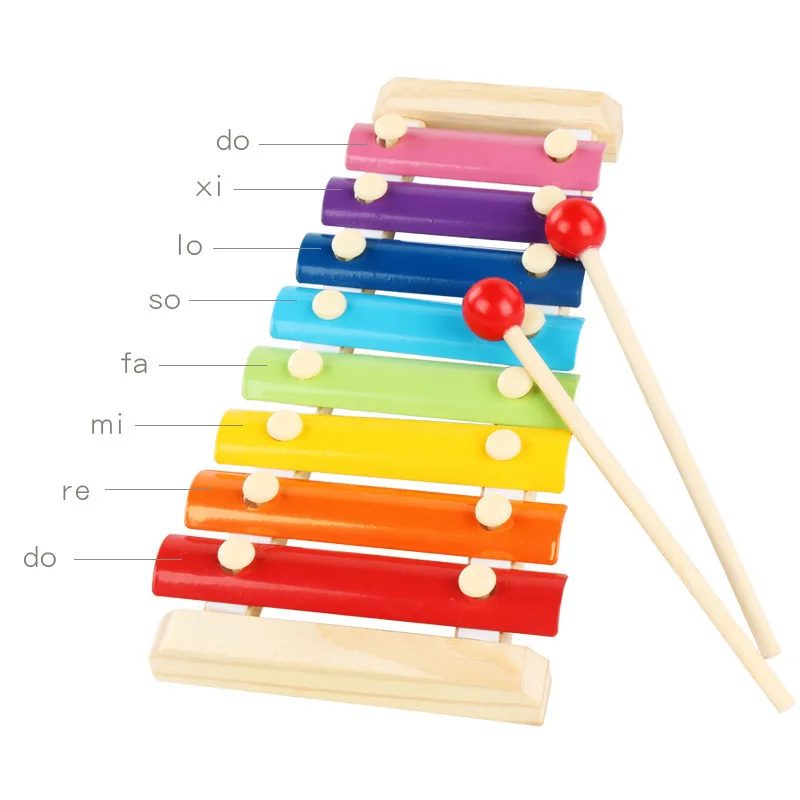 Wooden Eight-Tone Hand Percussion Harp Baby Wooden Music Instrument Percussion Children‘s Early Education Toys