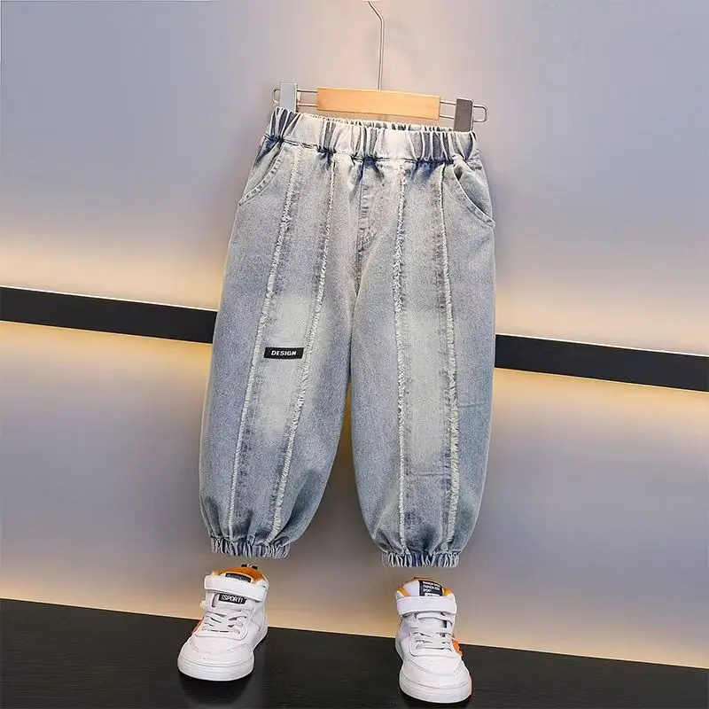 Spring Summer Classic Washed Denim Solid Colour Cotton Boys Kids Jeans Pants