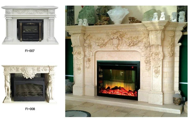 product home indoor decor stone carving beige marble fireplace mantel-1