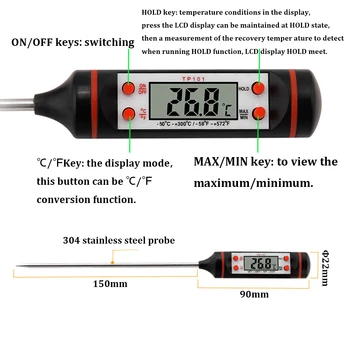 TP101 Digital Food Thermometer Long Probe Electronic Digital Thermometer  BBQ Temperature Measuring Tool