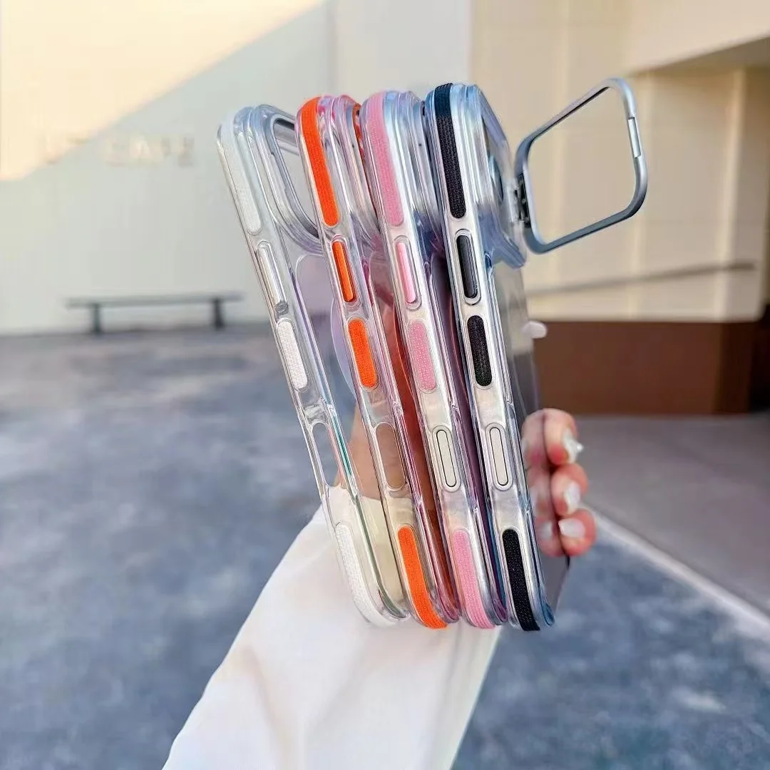 Invisible Lens Bracket Transparent Color Gradient PC TPU Shockproof Magnetic Phone Case for iPhone 17 Pro max 15 16 14 13