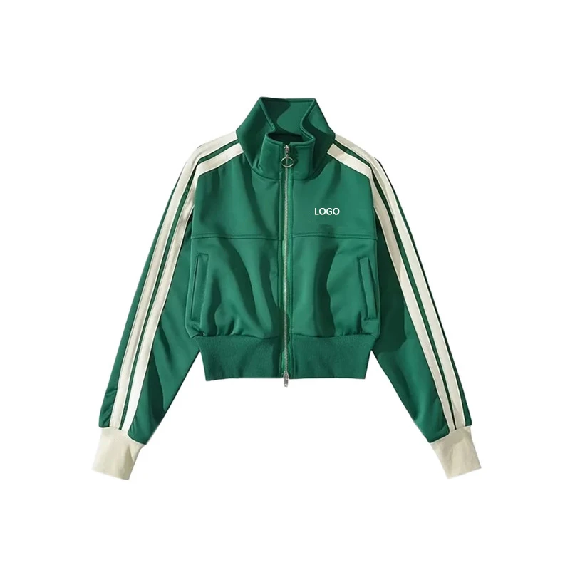 2023 Custom Grams Stand up Collar Jacket Crop Top   Zipper up Vintage Streetwear Women Long Sleeve Casual Jacket