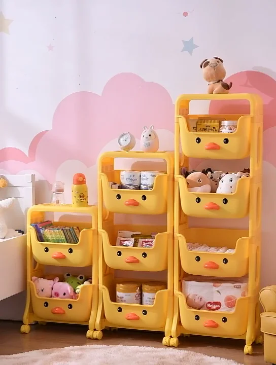 Household Home Plastic Toy Storage Rack With Rotating Wheels For