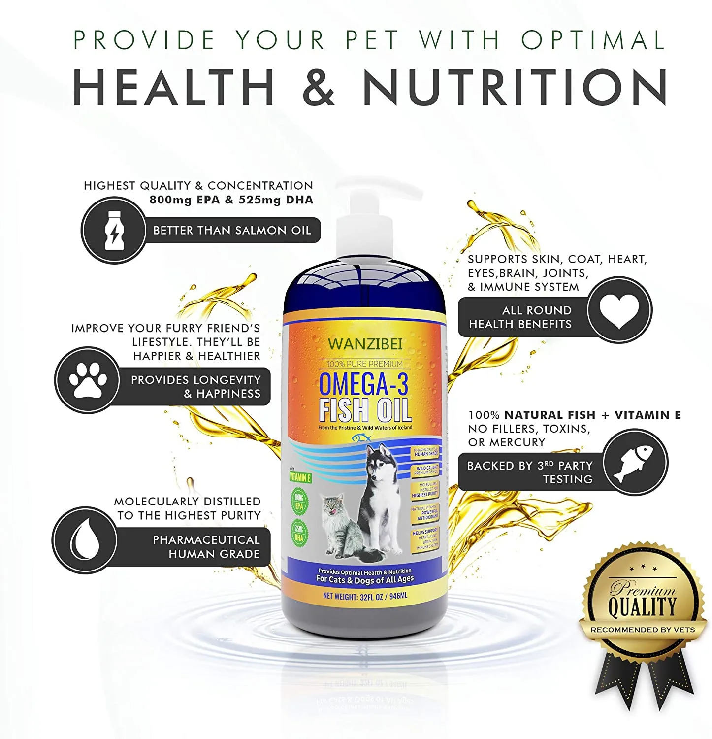 WANZIBEI enthält 100% reines natürliches Omega-3-Fischöl für Hunde