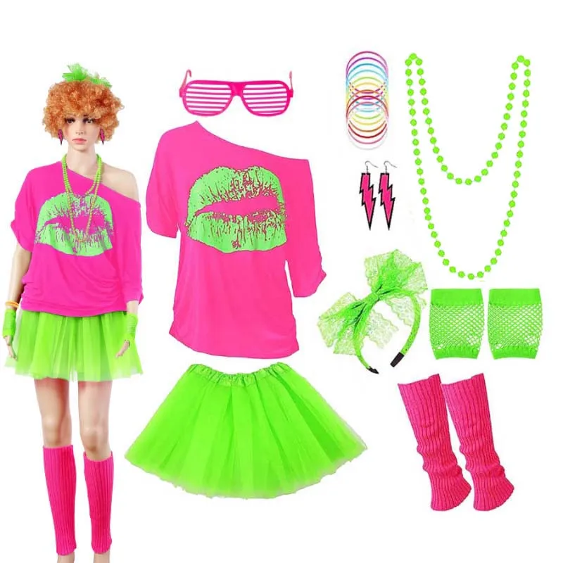 80s Costumes for Women, T-Shirt, Tutu Skirt, Accessories for 80s Themed  Parties. Halloween 80s Costume Outfit. Lip Print XL.