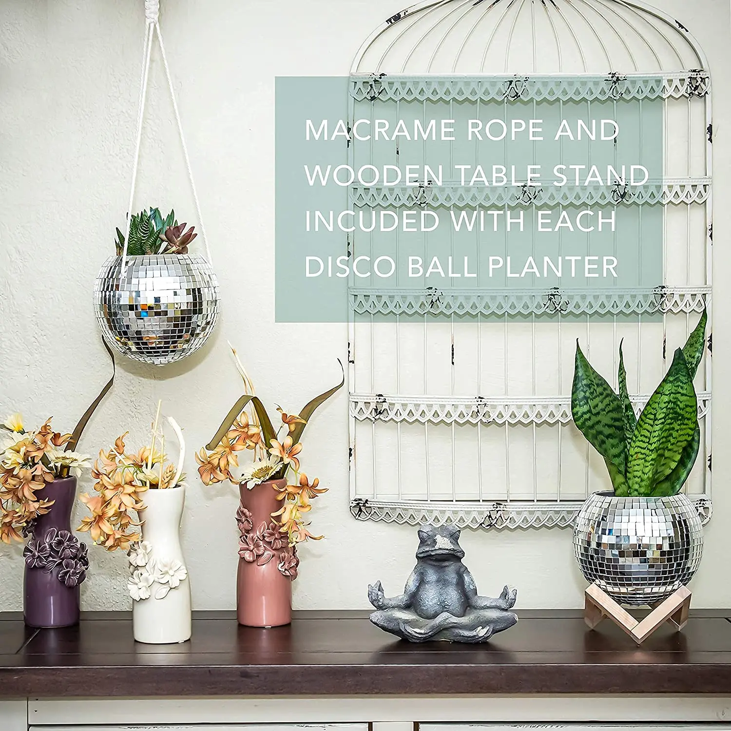 Alibaba.com: Smile yuki117 Hanging Disco Ball Planter, Bohemian design with  drain holes for indoor/outdoor use. Discover customizable options and  competitive MOQs for your business needs., image size:1500x1500