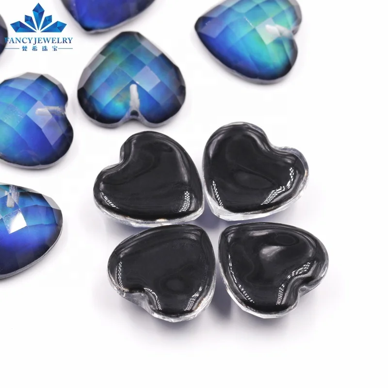 New Arrival Custom Color Change Temperature Sensing 16x16mm Heart Shape Flat Back Faceted Mood Stone Beads for DIY Making