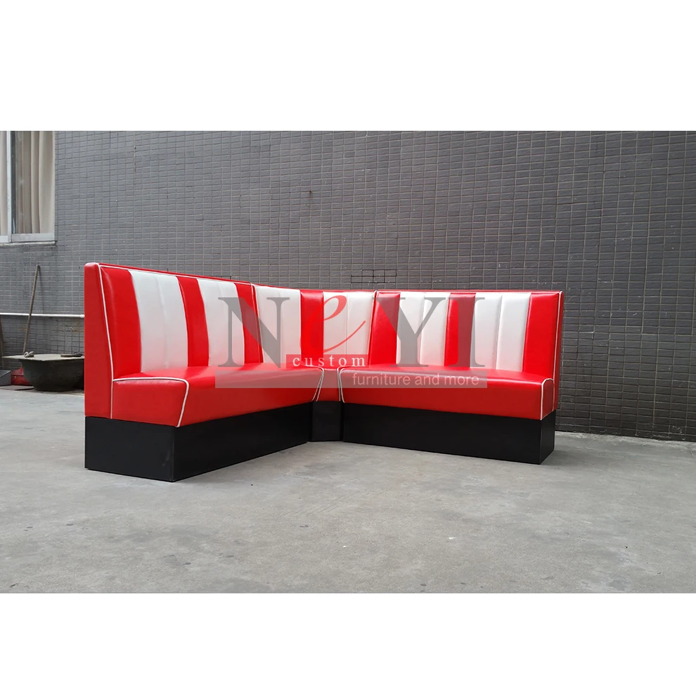 カスタムレッド＆ホワイトアメリカンダイナー3/4サークルブースソファ