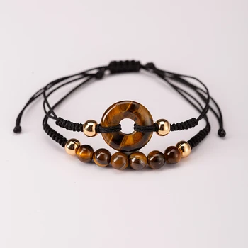 Natural Crystal Chakra Quartz Beads Healing Gemstone Jade Donut Bracelet Adjustable Rope Woven Charms Fashion String Bracelets