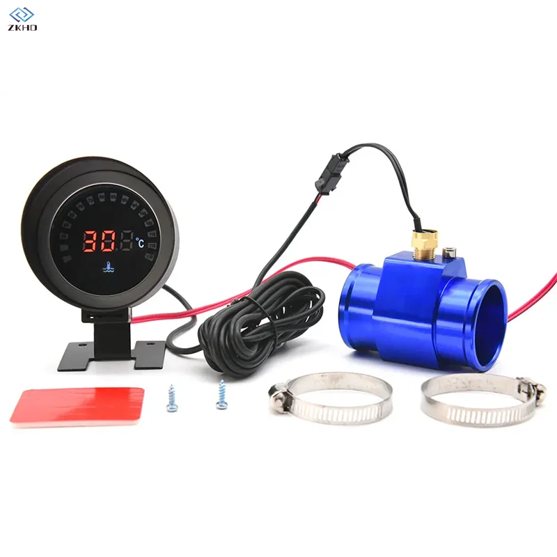 52mm Water Temperature Gauge with Sensor Water Temp Meter Adaptor Joint Pipe Radiator 26-40mm for Gasoline Diesel Car 12V24V