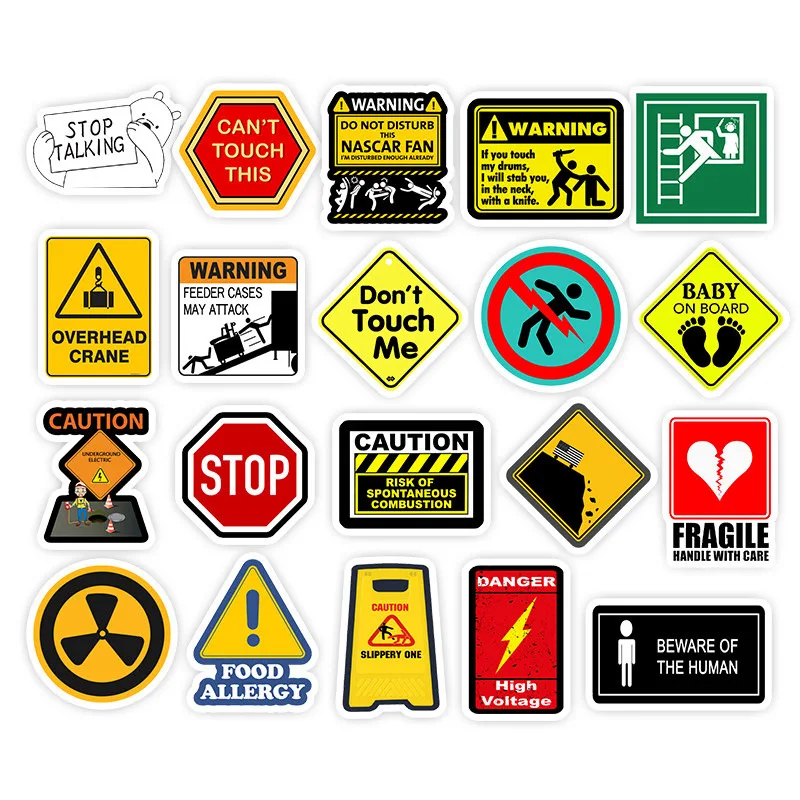 50 PCS Warning Stickers Danger Banning Signs Waterproof Decal Luggage Snowboard 