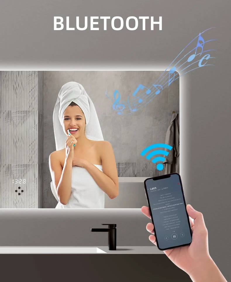 product big espejo cuerpo completo hanging smart large sandblast dimming bathroom makeup mirror with led light and bluetooth-9