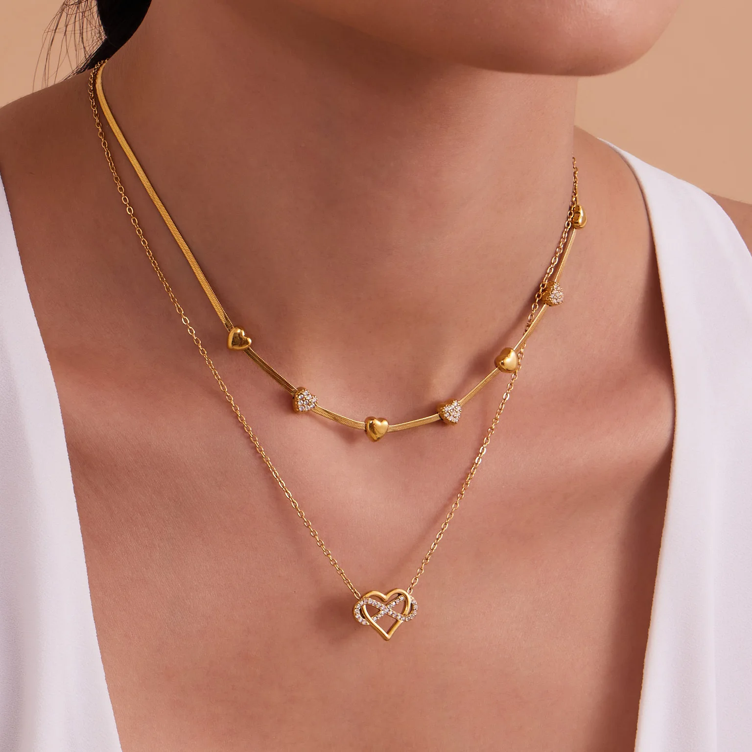Elegant Gold-Plated Heart Necklace & Bracelet Set