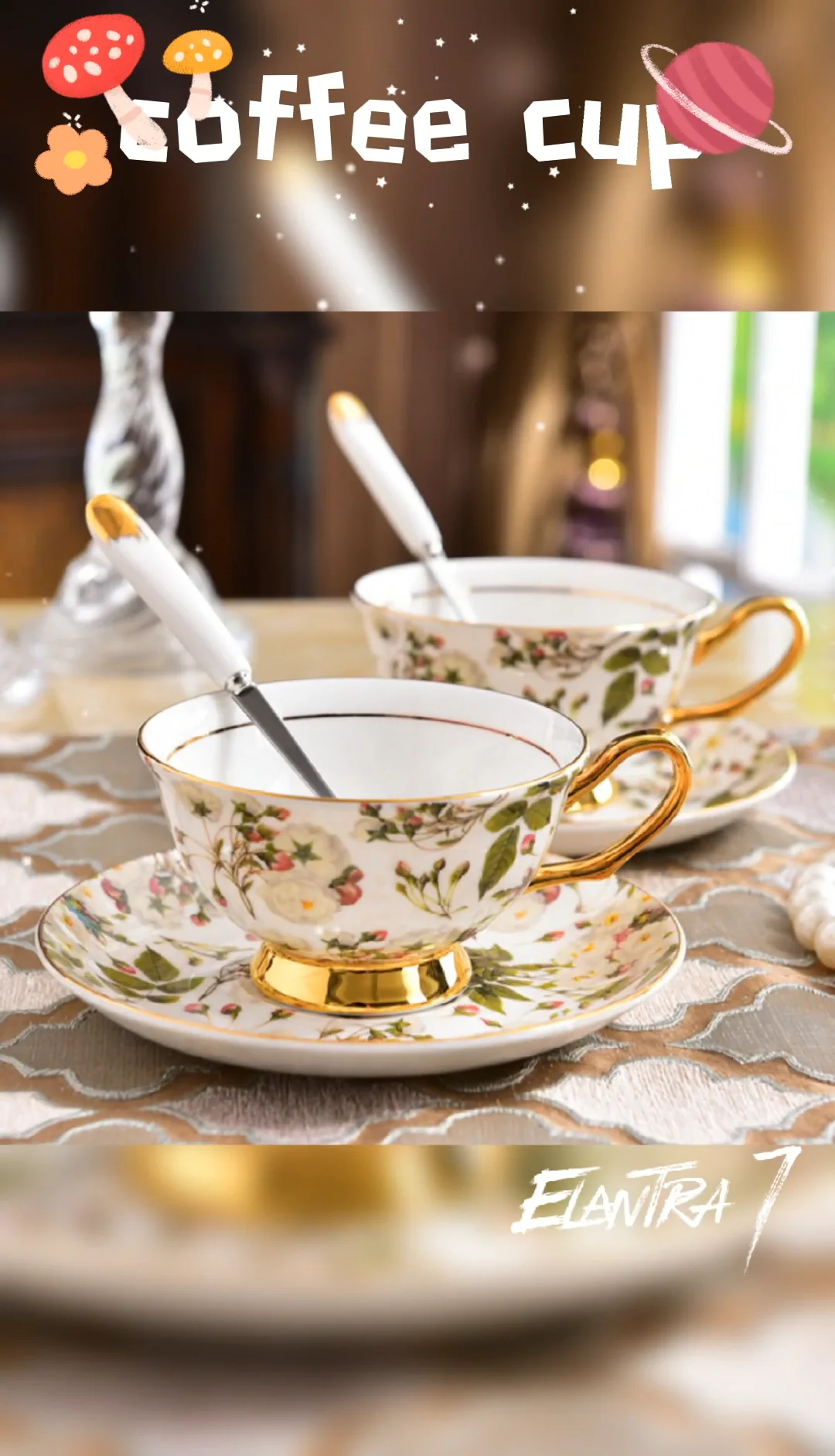 Elegant Ceramic Floral Coffee Cup And Saucer Set Porcelain Tea Cups And