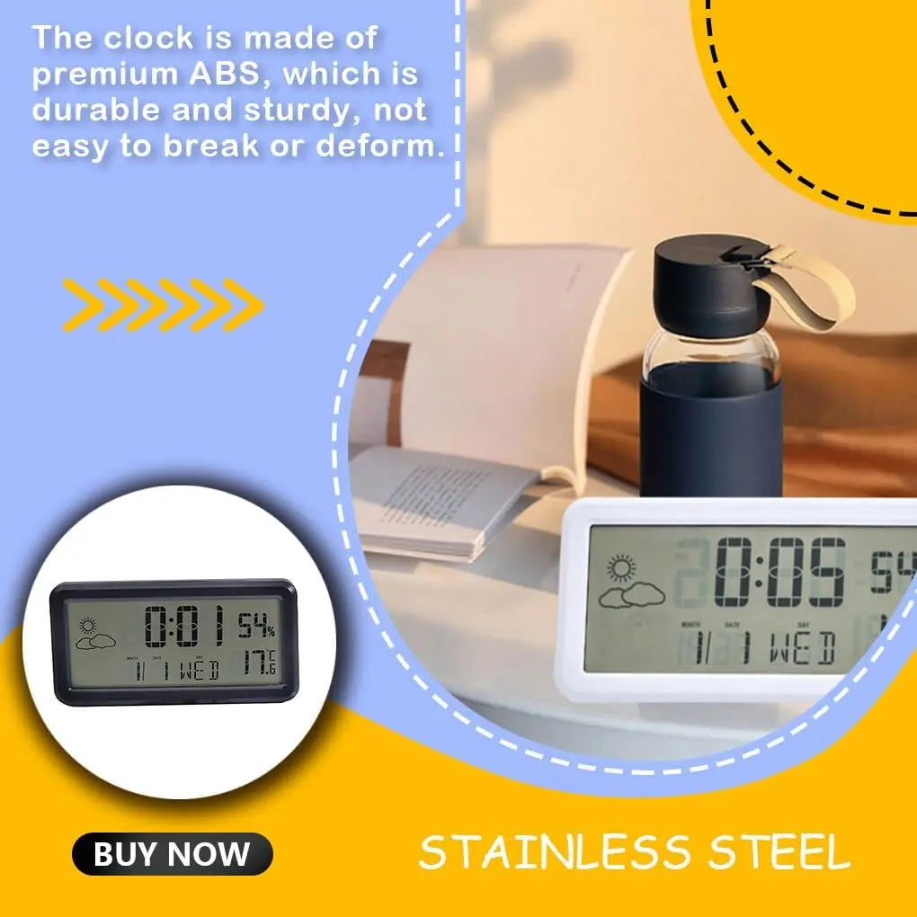 Wholesale Desk Alarm Thermometer Hygrometer LCD Screen Digital Clockwith Foldable Stand