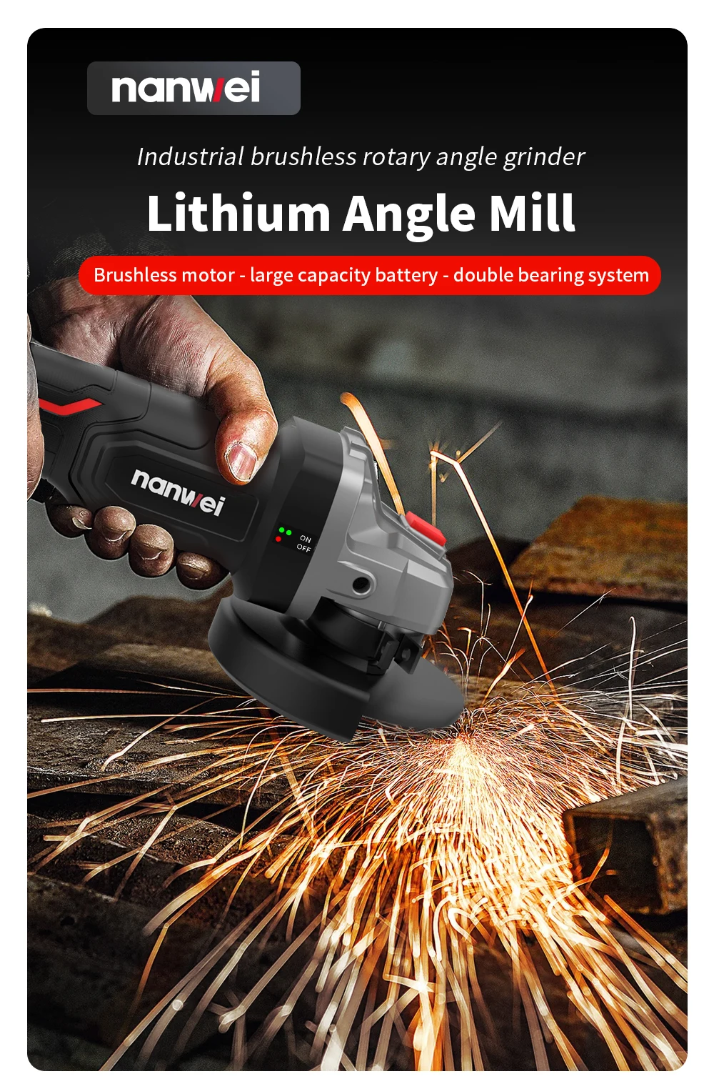 NANWEI 5000-9000 RPM Angle Grinder - Powerful Brushless Motor