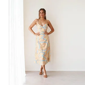 Clothing Manufacturer Custom Spring Summer v Neck Sleeveless Elegant Casual Women Beach Dress
