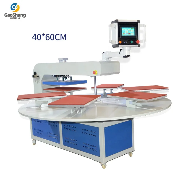 Gaoshang Pneumatic Rotary Heat Press Machine 6 Pallets 16 X 24in Single Double/Multy Press Station for Garment Design Hot