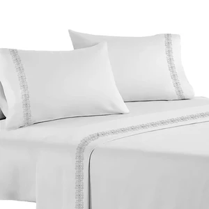 Deep Pockets Extra Soft Easy Fit Cooling Embroidery Solid Bed Sheets 4pcs