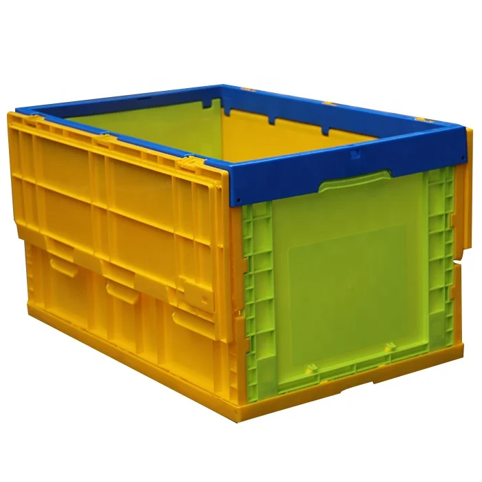 QS Plastic Collapsible Storage Box Moving Crates Folded Container Stackable Storage Boxes with Lid Collapsible Storage Box